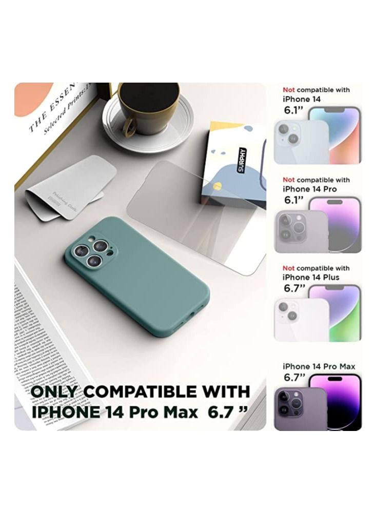 iPhone 14 Pro Max Case with Screen Protector, (with Camera Protection + Soft Microfiber Lining) Liquid Silicone Phone Case, Cactus Green - Image 4