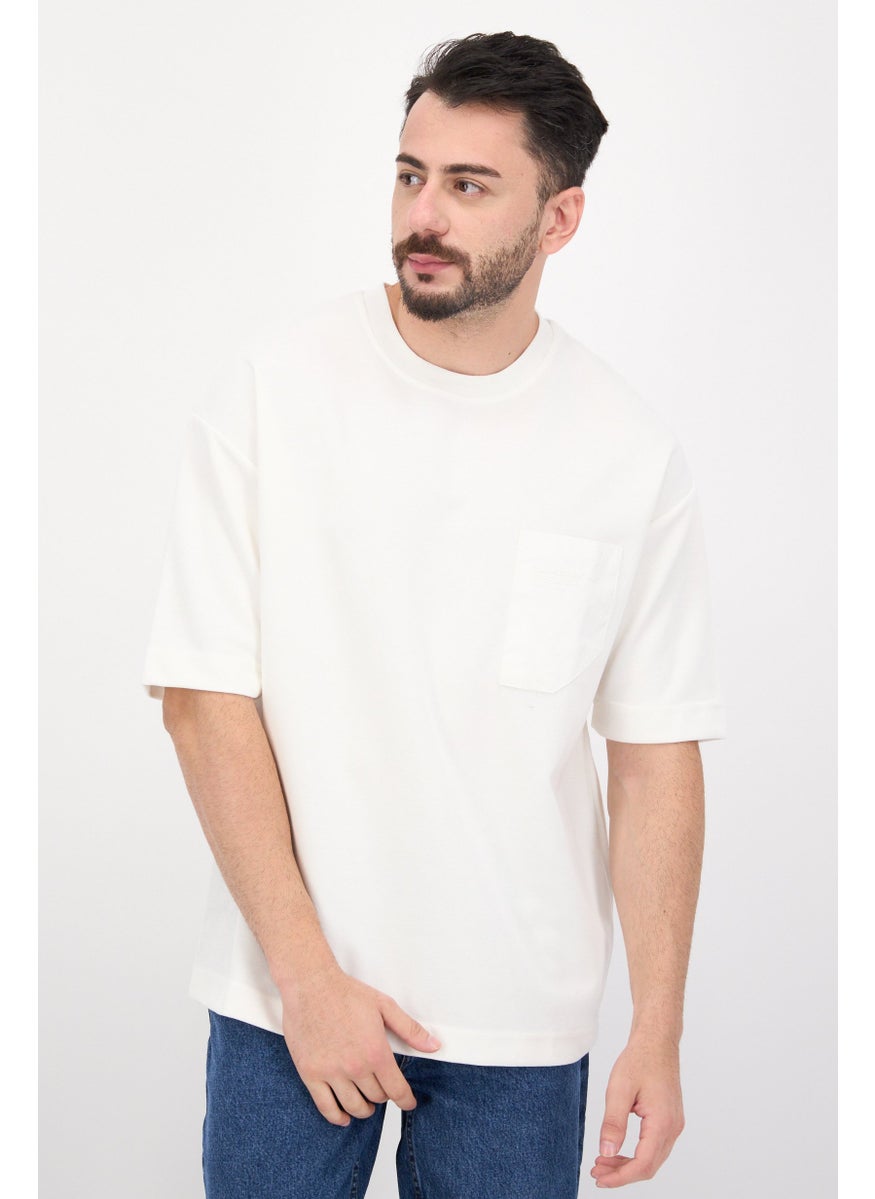 Blank Essentials - Men Crew Neck Short Sleeve Solid T Shirt, Off White - Image 1