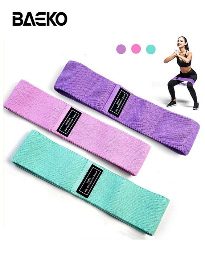 BAEKO 3 Pcs Resistance Loop Bands Set Resistance Bands Exercises for Legs Wide Nylon Fabric, 3 Resistance Levels Bands Heavy Resistance Level Multi Colour For Squats, Stretching, Hip & Glute Heavy Workouts for Men & Women  - Image 1