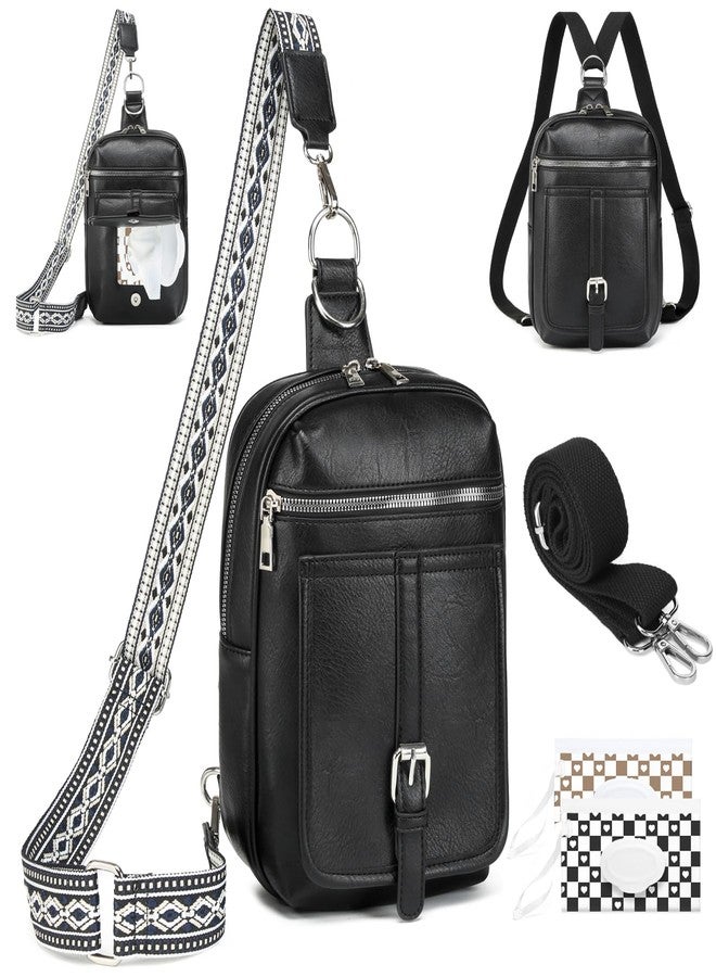 MYHOZEE Crossbody Sling Bag for Women Men 2 in 1 Diaper Bag Backpack Purse with 2 Wipes Pouch and 2 Removable Straps PU leather Cross Body Bag for Woman Large Front Chest Shoulder Bags, Black - Image 1