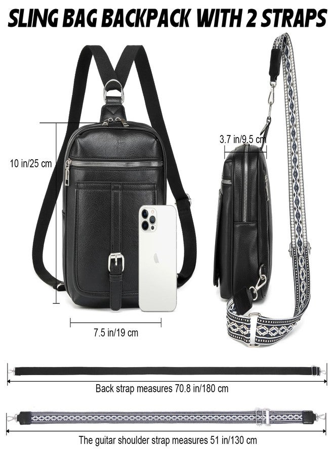 MYHOZEE Crossbody Sling Bag for Women Men 2 in 1 Diaper Bag Backpack Purse with 2 Wipes Pouch and 2 Removable Straps PU leather Cross Body Bag for Woman Large Front Chest Shoulder Bags, Black - Image 3