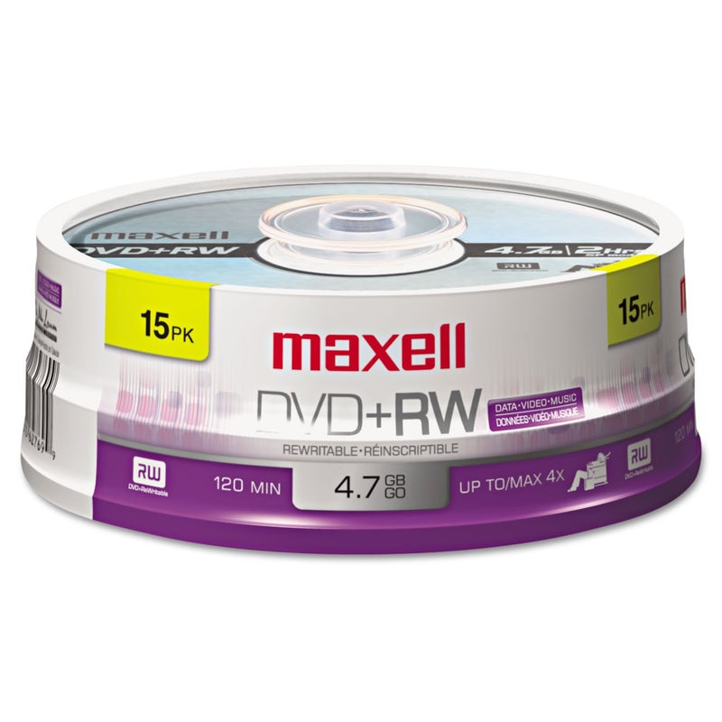 Maxell Maxell Dvd+rw Rewritable Disc, 4.7 Gb, 4x, Spindle, Silver, 15/pack