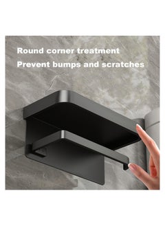 SYOSI Toilet Paper Holder with Shelf-Adhesive Toilet Paper Holder SUS 304 Stainless Steel, Toilet Paper Holder, Toilet Paper Roll Holder or Wall-Mount with Screws for Bathroom (Black)  - Image 5