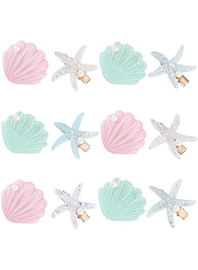 Cositina 12 Pieces Shell Pearl Starfish Hair Clip Artificial Seashell Star Hair Clips Acrylic Resin Princess Hairpins For Women Girls Beach Wedding Hairstyle Tool Headwear Accessories - Image 2