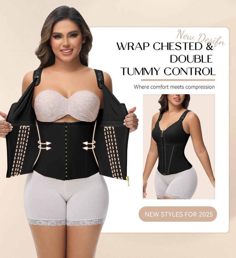 SHAPSHE Waist Trainer Corset for Women Tummy Control Sport Workout Body Shaper Vest for Women Postpartum Gym Zipper and Hooks Black - Image 2