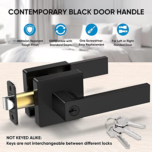 TICONN Matte Black Door Handle Heavy Duty, Reversible Square Door Lever for Bedroom, Bathroom, Rooms (Keyed Entry - Not Keyed Alike, 5 Pack) - Image 2