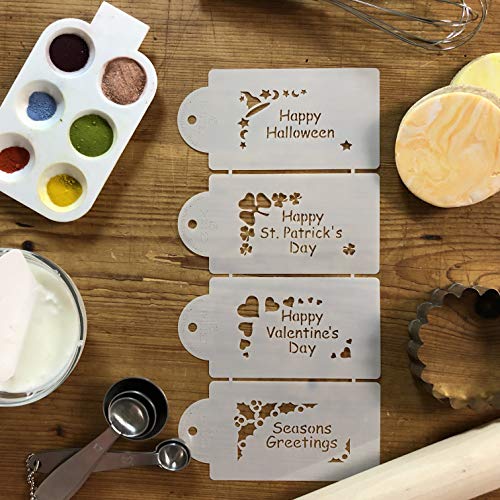 Designer Stencils Holiday Corners Cookie Stencils, (Happy Valentine's Day, Happy Halloween, Happy St Patrick' Day, Seasons Greetings), Beige/semi-transparent - Image 3