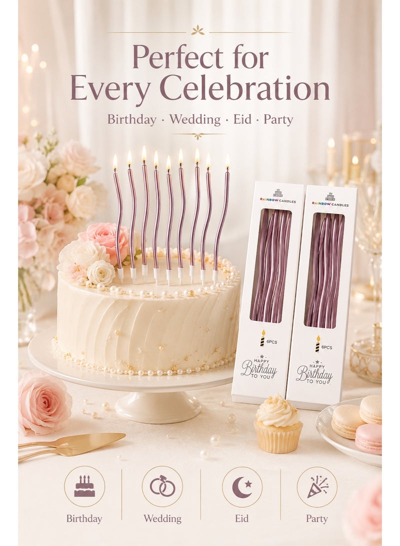 12PCS   Curved Birthday Cake Candles, Long Spiral Metallic Candles with Holders for Birthday Party, Wedding, Eid, Cake Decoration - Image 3