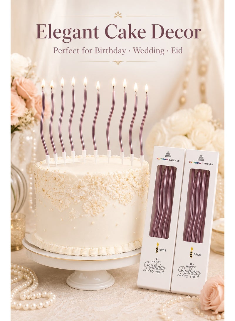 12PCS   Curved Birthday Cake Candles, Long Spiral Metallic Candles with Holders for Birthday Party, Wedding, Eid, Cake Decoration - Image 5