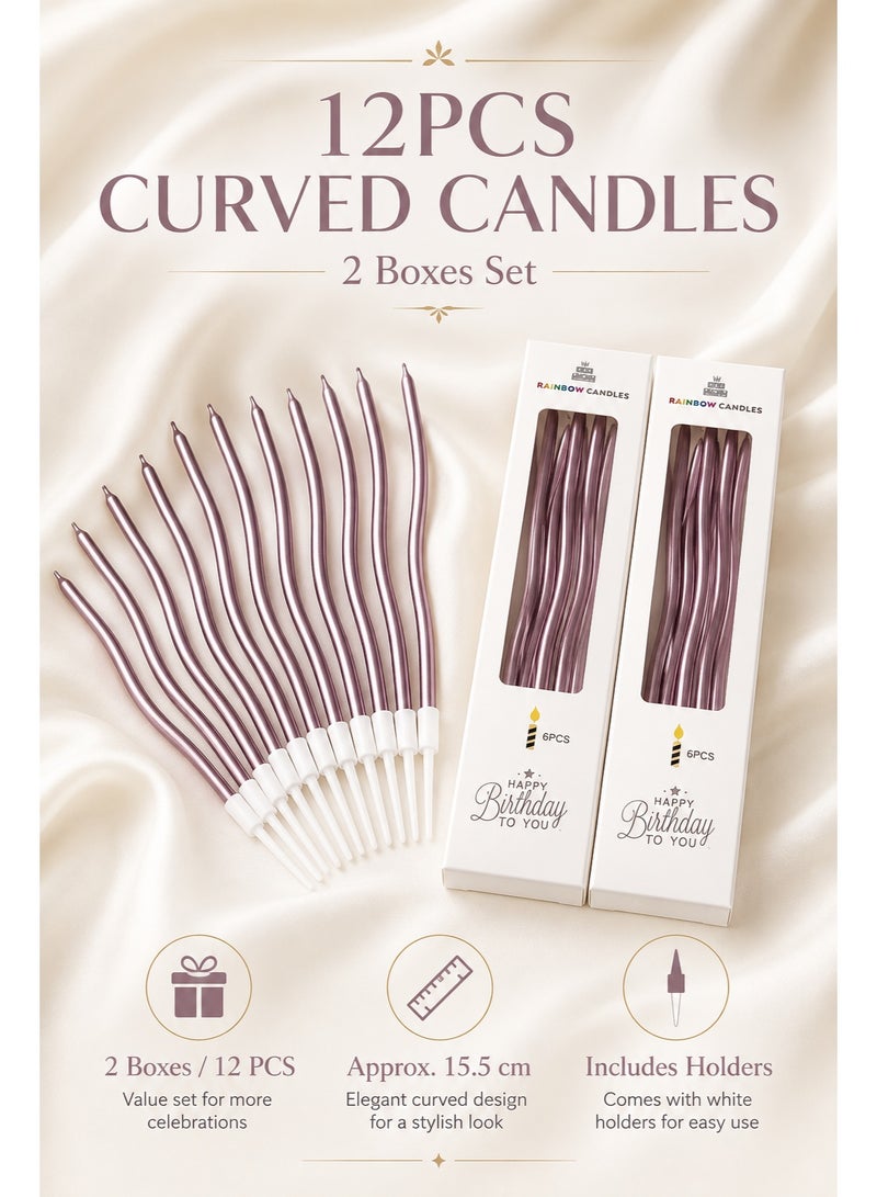 12PCS   Curved Birthday Cake Candles, Long Spiral Metallic Candles with Holders for Birthday Party, Wedding, Eid, Cake Decoration - Image 1