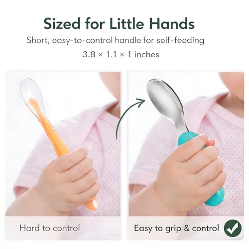 YIVEKO Baby Fork and Spoon Set with Carry Case Baby Training Utensils Self Feeding Toddler Silverware Silicone and Stainless Steel Kids and Toddler Utensil Set-Dinosaur - Image 2