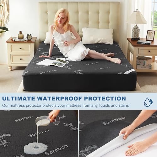 BEDLORE حامي مرتبة مضاد للماء بحجم كوين من BEDLORE، غطاء مرتبة ناعم مزود بجيب عميق 6"-18"، قابل للتنفس وبارد وصامت، قابل للغسل في الغسالة (رمادي) - Image 2