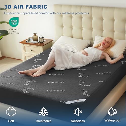 BEDLORE حامي مرتبة مضاد للماء بحجم كوين من BEDLORE، غطاء مرتبة ناعم مزود بجيب عميق 6"-18"، قابل للتنفس وبارد وصامت، قابل للغسل في الغسالة (رمادي) - Image 3