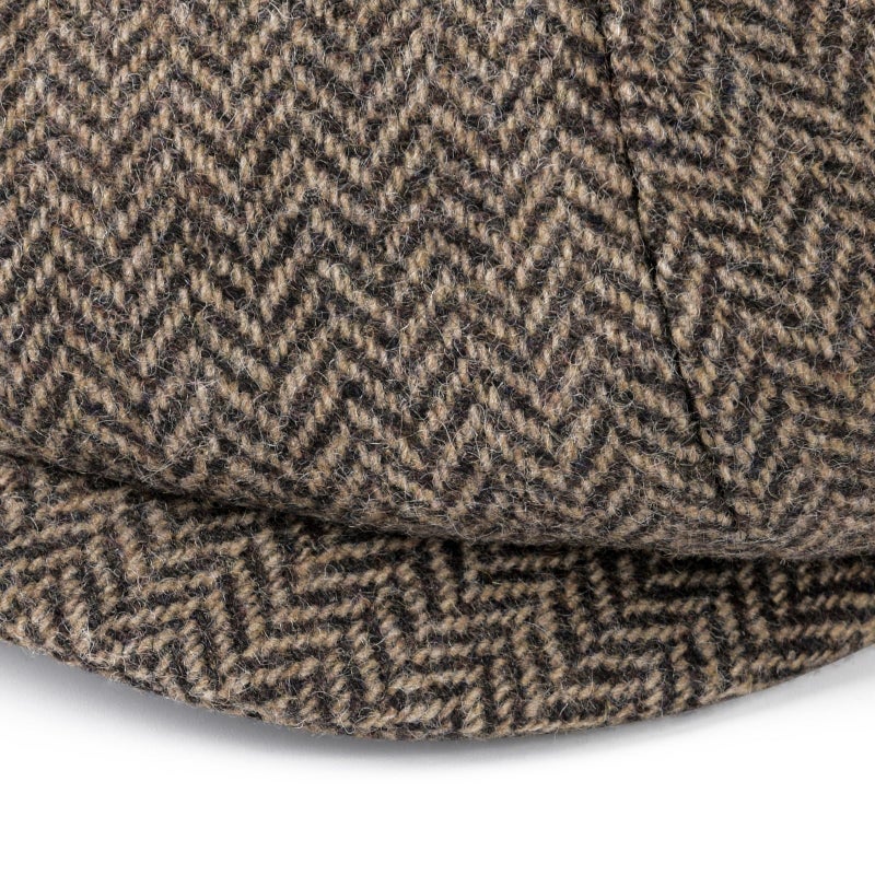 FEINION Men's Wool Newsboy Cap 8 Panel Ivy Tweed Cabbie Flat Hat Baker Boy Cap (Herringbone Khaki, 7 5/8) - Image 4
