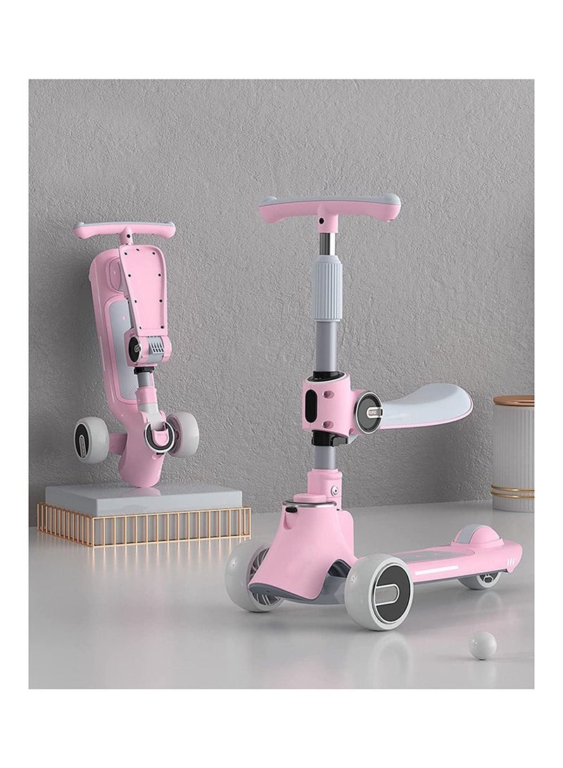 جي تي-ويل سكوتر للأطفال 5 في 1 قابل للطي مع 3 عجلات إضاءة LED ومقعد وإضاءة LED للسلامة وموسيقى للأطفال - Image 1