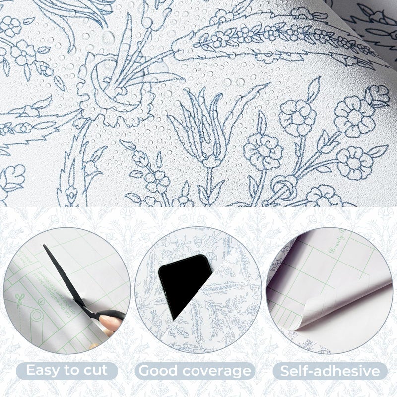 YXTII 17.3"Ã—78.7" Vintage Wallpaper Blue Peel and Stick Wallpaper Self Adhesive Removable Wallpaper for Bedroom Drawers Cabinets - Image 2