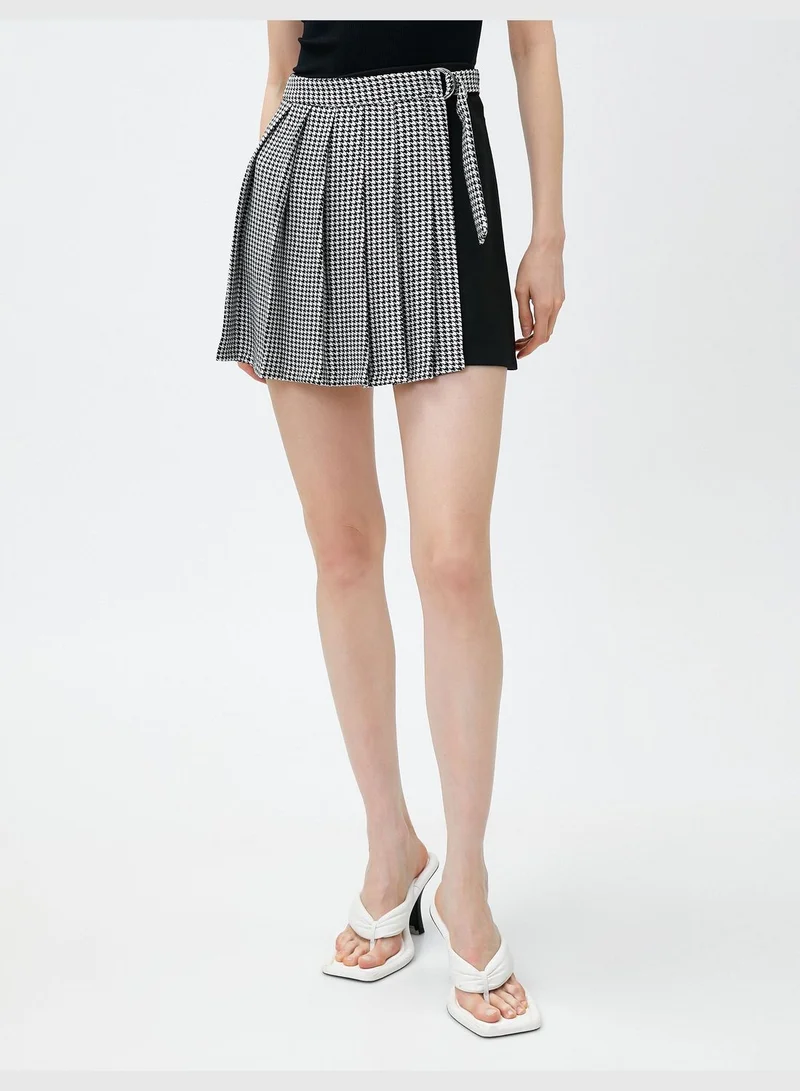 KOTON Pleated Mini Skirt Contrast Detail Belted