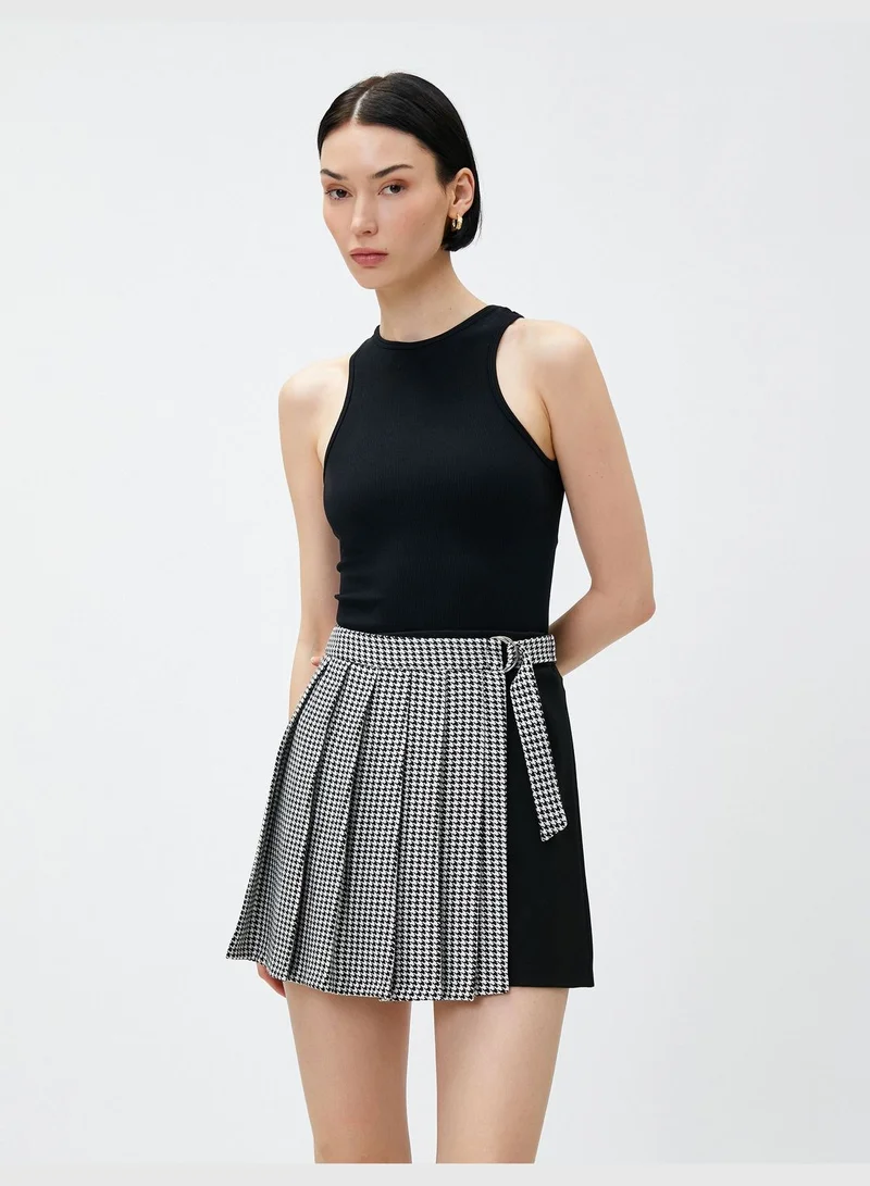 KOTON Pleated Mini Skirt Contrast Detail Belted