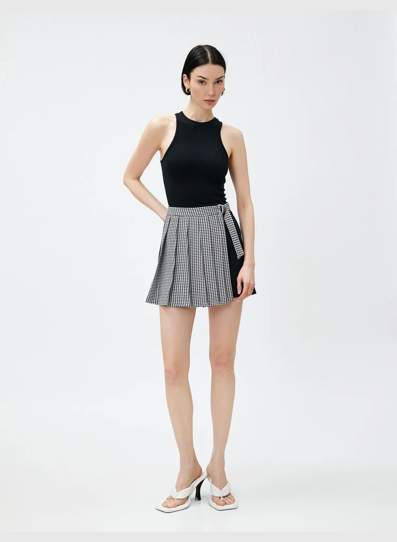 KOTON Pleated Mini Skirt Contrast Detail Belted