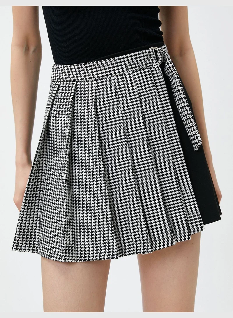 KOTON Pleated Mini Skirt Contrast Detail Belted