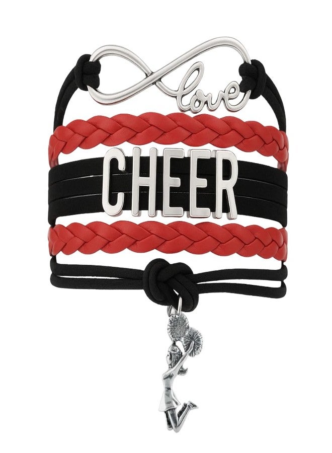 Sportybella - Cheerleader Bracelet Red and Black - Cheerleading Jewelry, Giftable Accessories for Cheer Dancers, Adjustable Charm Bracelet - Image 1