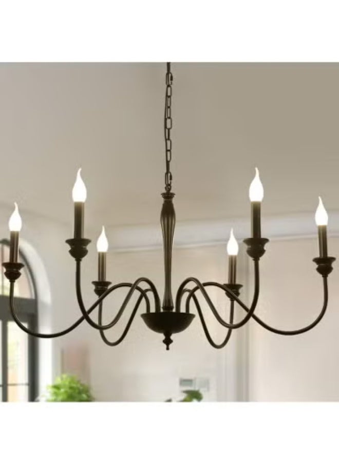 6 Light Farmhouse Chandeliers Black Classic Candle Ceiling Pendant Light Fixture, Classic Candle Ceiling Pendant Light Fixture, for Living Room Kitchen Dining Room