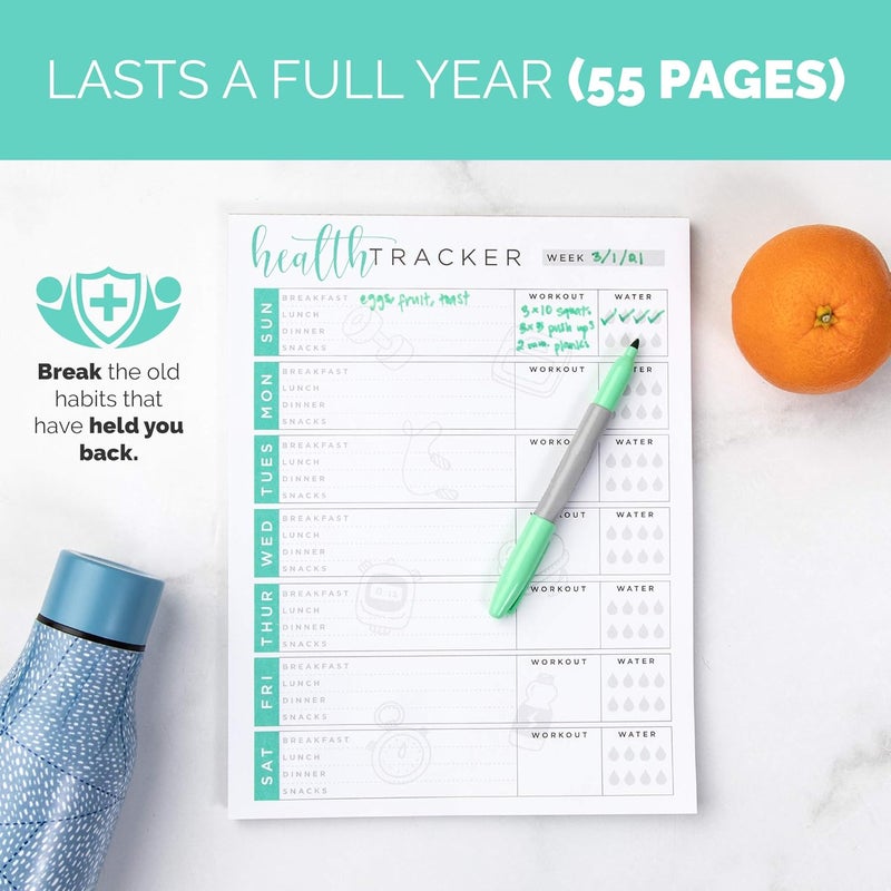 Tiny Expressions Food and Fitness Journal Notepad with 55 TearOff Pages 85 x 11 Health and Wellness Tracker for Diet Exercise and Weight Loss Daily Weekly Planner Pad for Men Women - Image 2