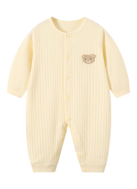 SQ Kids Baby Long Sleeve Romper - 100% Cotton Jacquard Knit, Full Front Snap, Embroidered Bear, Soft & Breathable - For 3-18 Months