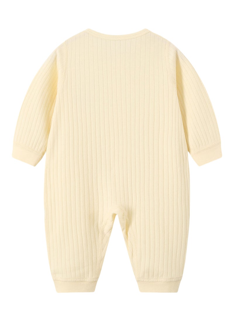 SQ Kids Baby Long Sleeve Romper - 100% Cotton Jacquard Knit, Full Front Snap, Embroidered Bear, Soft & Breathable - For 3-18 Months