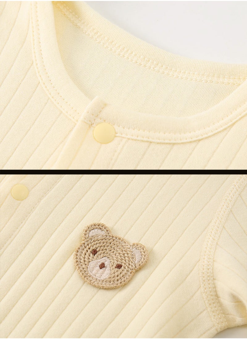 SQ Kids Baby Long Sleeve Romper - 100% Cotton Jacquard Knit, Full Front Snap, Embroidered Bear, Soft & Breathable - For 3-18 Months
