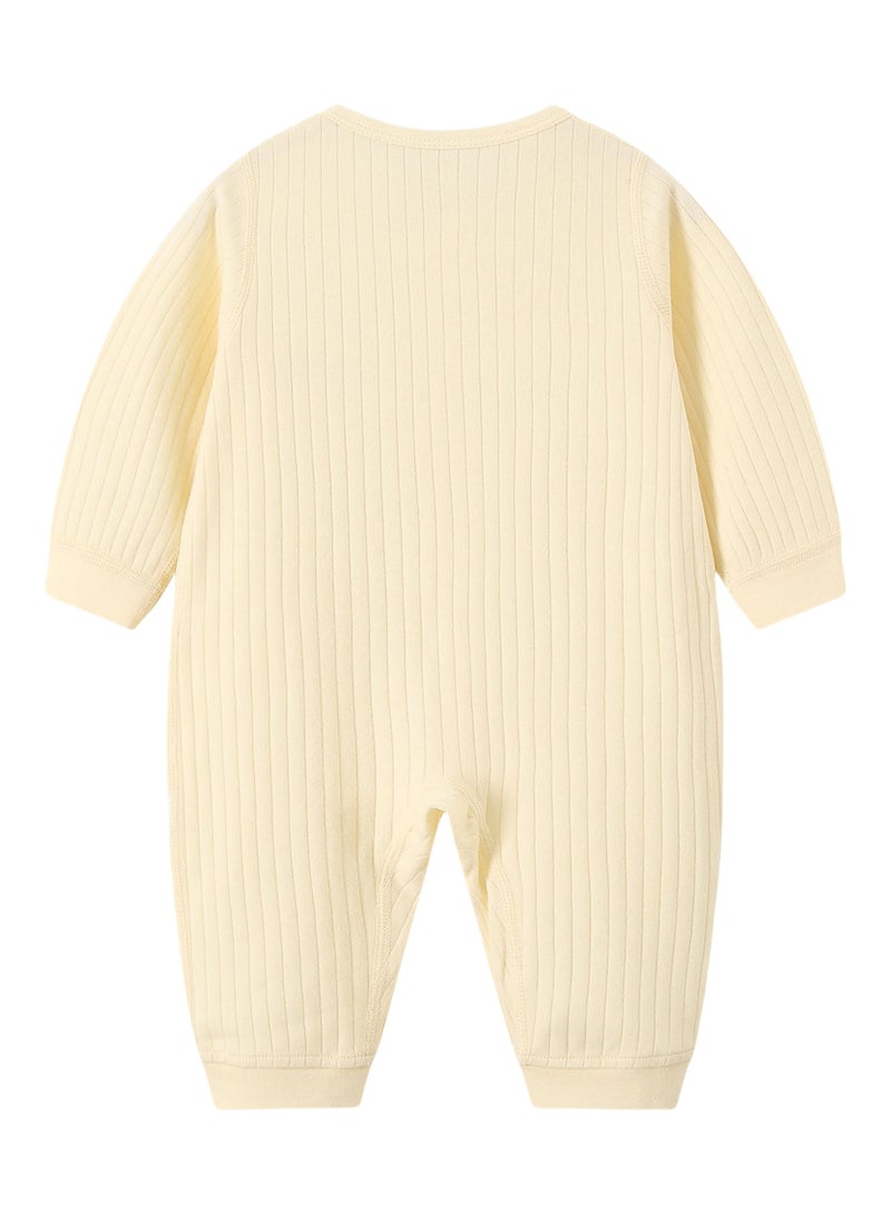 Baby Long Sleeve Romper - 100% Cotton Jacquard Knit, Full Front Snap, Embroidered Bear, Soft & Breathable - For 3-18 Months  - Image 3