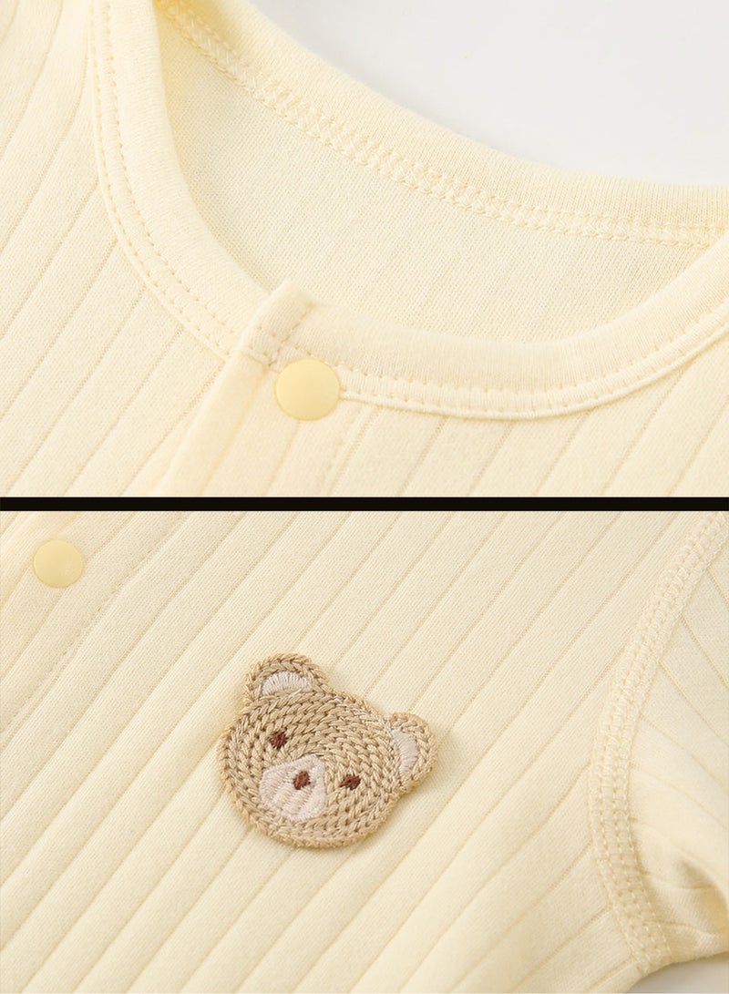 Baby Long Sleeve Romper - 100% Cotton Jacquard Knit, Full Front Snap, Embroidered Bear, Soft & Breathable - For 3-18 Months  - Image 4