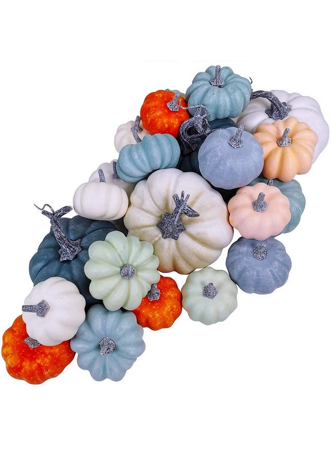 Winlyn 24 Pcs Bulk Assorted Rustic Harvest Artificial Pumpkins Foam Pumpkin in White Orange Green Teal for Fall Autumn Halloween Decoration Thanksgiving Party Home Kitchen Decor Baby Shower Wedding - Image 1