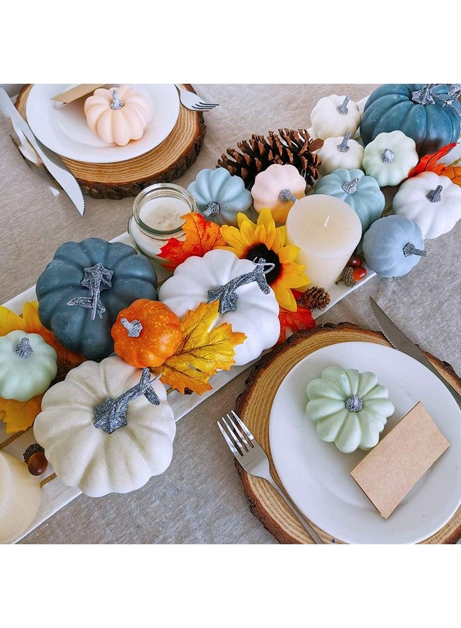 Winlyn 24 Pcs Bulk Assorted Rustic Harvest Artificial Pumpkins Foam Pumpkin in White Orange Green Teal for Fall Autumn Halloween Decoration Thanksgiving Party Home Kitchen Decor Baby Shower Wedding - Image 4