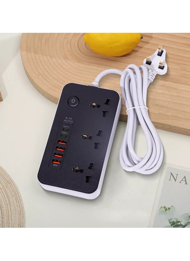 COMFET COMFET 9 in 1 Universal Power Strip Extension Cord with USB C 2 Slots,3 Wide Universal Sockets and 4 USB Ports, 110-240v, UK Plug 3 Pin Power Socket 2500w, 3 meter cable, International Plug. (BLACK)  - Image 2