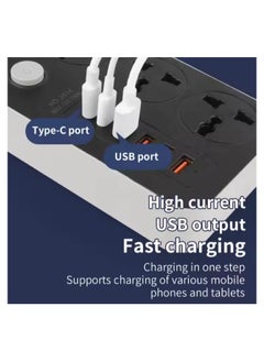 COMFET COMFET 9 in 1 Universal Power Strip Extension Cord with USB C 2 Slots,3 Wide Universal Sockets and 4 USB Ports, 110-240v, UK Plug 3 Pin Power Socket 2500w, 3 meter cable, International Plug. (BLACK)  - Image 5