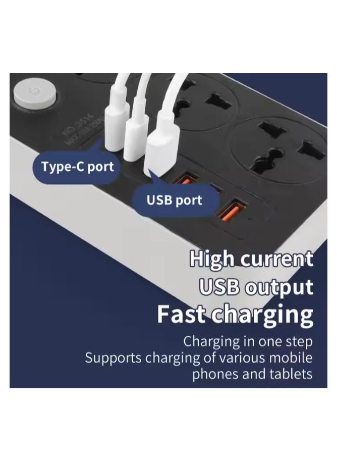COMFET COMFET 9 in 1 Universal Power Strip Extension Cord with USB C 2 Slots,3 Wide Universal Sockets and 4 USB Ports, 110-240v, UK Plug 3 Pin Power Socket 2500w, 3 meter cable, International Plug. (BLACK)  - Image 5