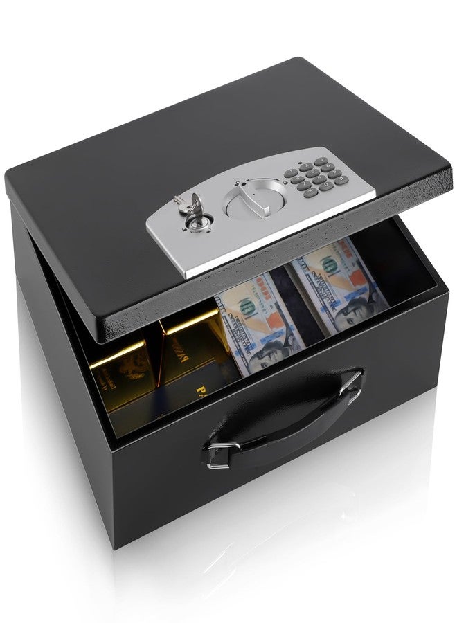 Dalmbox Portable Metal Safe Box with Digital Code Lock,Fire Resistant Storage for Documents, Fireproof Safe Box, Car, Home, Office and Outside, Black Box,Large - Image 1