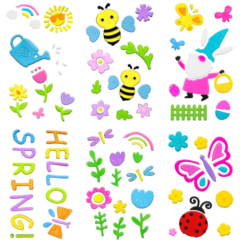 HOHUCRAB 6 Sheets Spring Gel Window Clings,Hello Springs, Flowers, Butterfly Bees, Birds for Spring Decorations, Easter Window Clings Holiday Party Decorations - Image 1