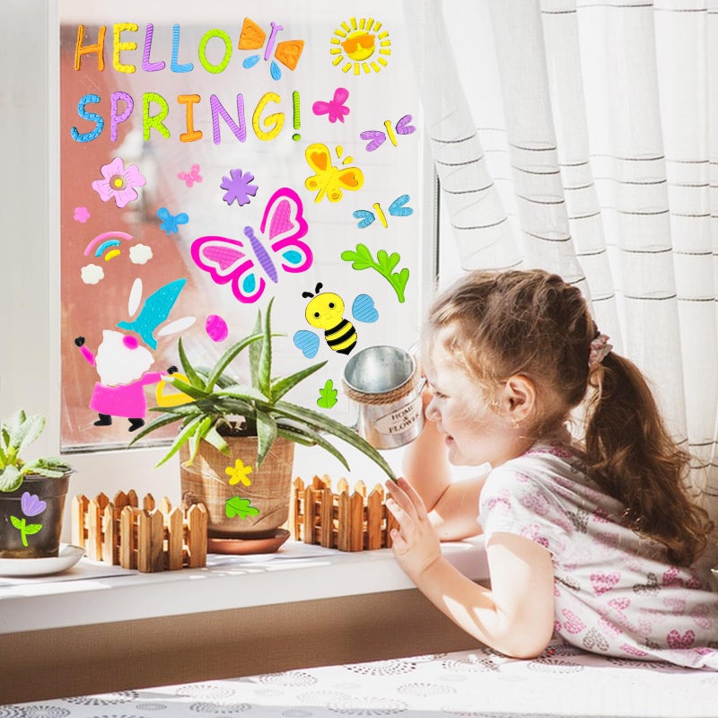 HOHUCRAB 6 Sheets Spring Gel Window Clings,Hello Springs, Flowers, Butterfly Bees, Birds for Spring Decorations, Easter Window Clings Holiday Party Decorations - Image 4
