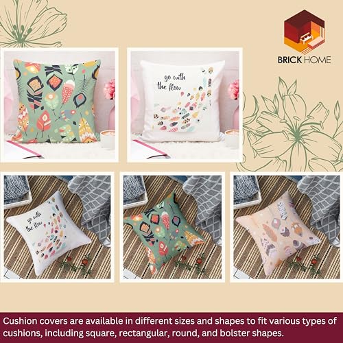 Brick Home Leaf Printed Poly Cotton 200 TC Cushion Covers, Set of 2 (24 X 24 Inches) Multicolor - Image 2