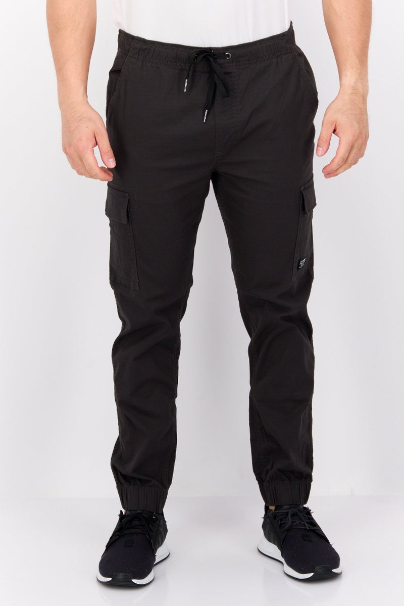 Company Eighty One Men Regular Fit Drawstring Textured Cargo Pants, Charcoal - Image 1