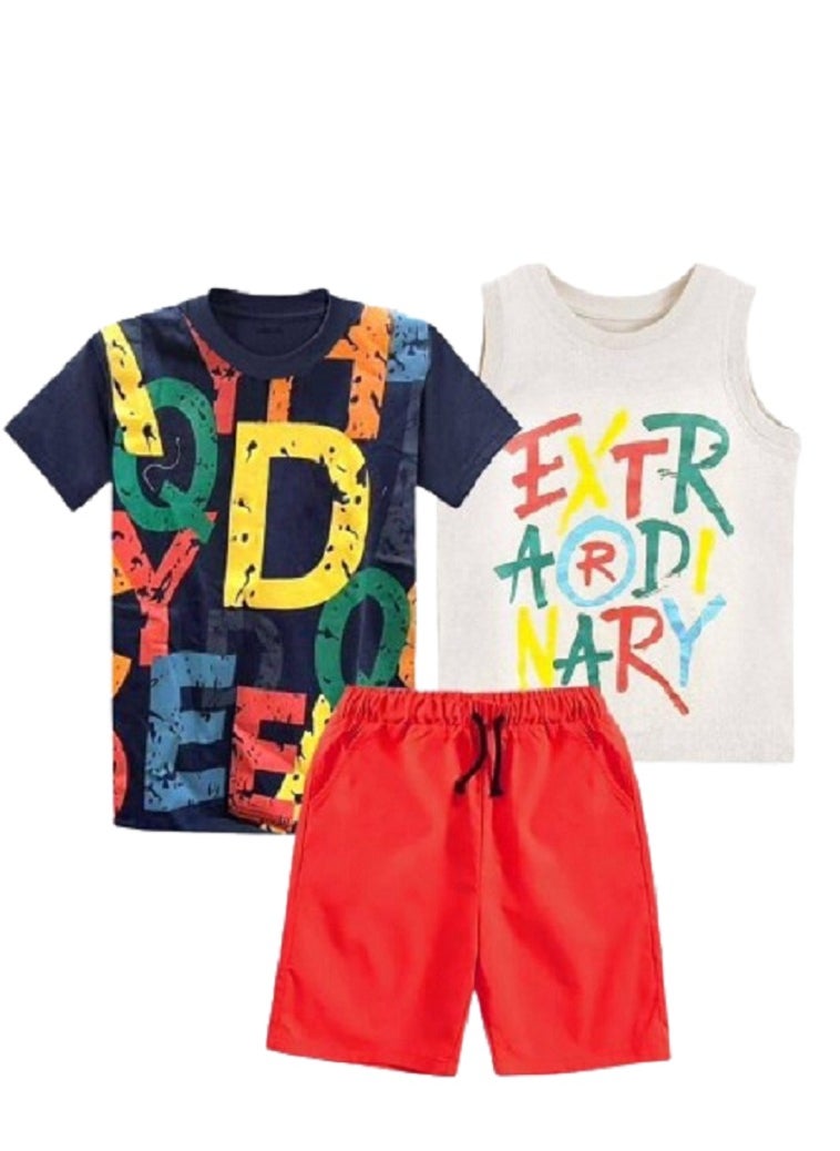 Generic - Boys summer cotton 3-piece set (T-shirt - tank top - shorts) For clubs, training, and quick outings - Image 1