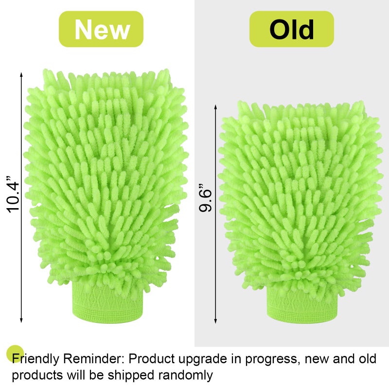 3 Pack Chenille Microfiber Car Wash Mitt, 7 x 9.6 Car Washing Mitts, Home Dusting Gloves, Scratch Free Lint-Free, Highly Absorbent, Double Sided, for Cleaning Detailing Polish (Green) - Image 3