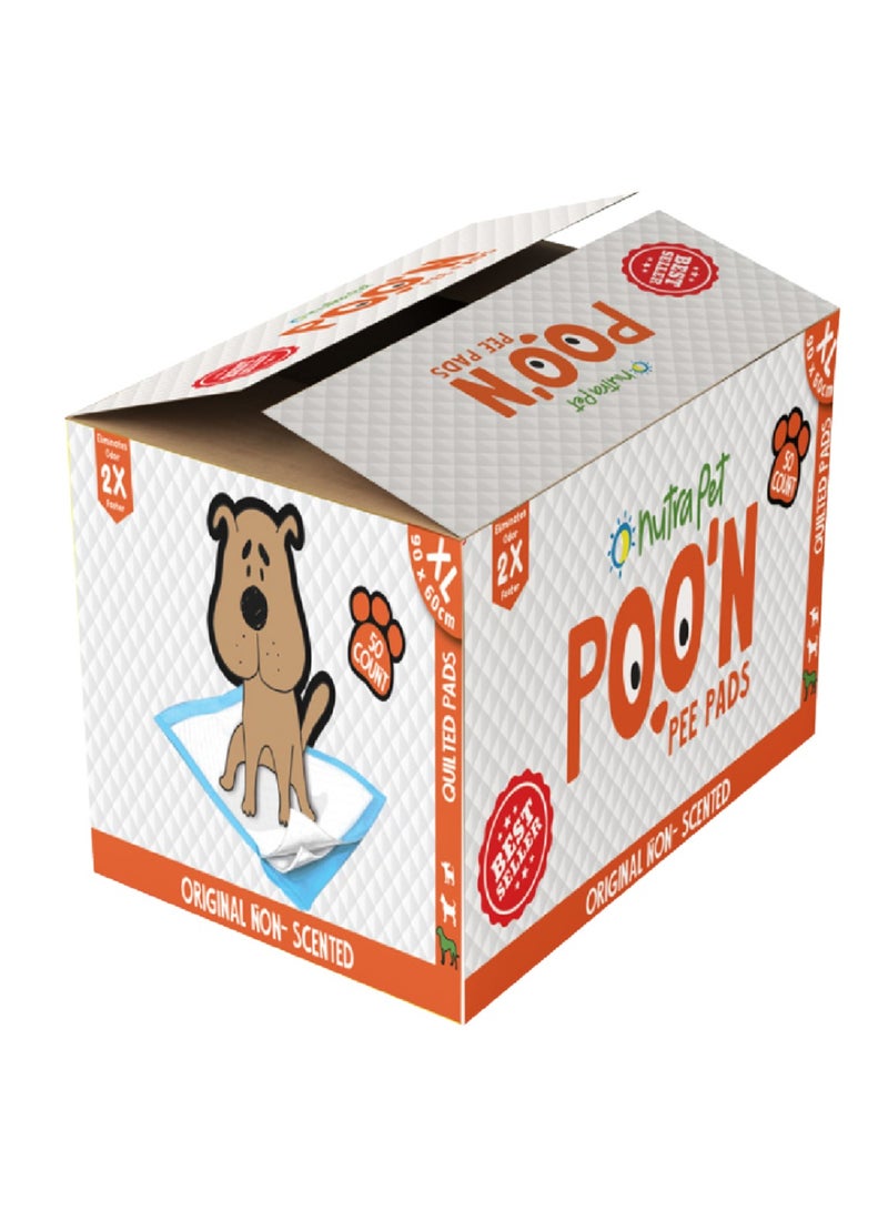نوترابت فوط NutraPet Poo N Pee الأصلية 60 سم × 60 سم، 5 × امتصاص مع ملصقات أرضية - 50 قطعة من فوط الجراء الكبيرة