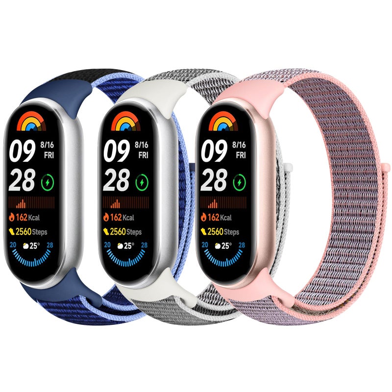 Bcuckood Nylon Sport Band Compatible with Xiaomi Smart Band 9/Xiaomi Smart Band 8 for Women Men, Soft Adjustable Breathable Sport Loop Watch Strap Replacement Wristband for Xiaomi Mi Band 9/8, 3pcs - Image 1