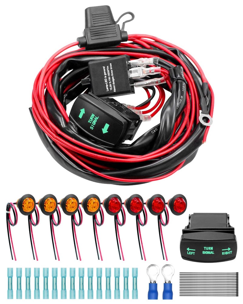 TIKSCIENCE Universal Rocker Switch Turn Signals Street Legal Kit Fit for ATV UTV Polaris Ranger RZR, Kit Including Wiring Harness with Flasher Relay, Vertical and Horizontal Non-Backlit Green - Image 1