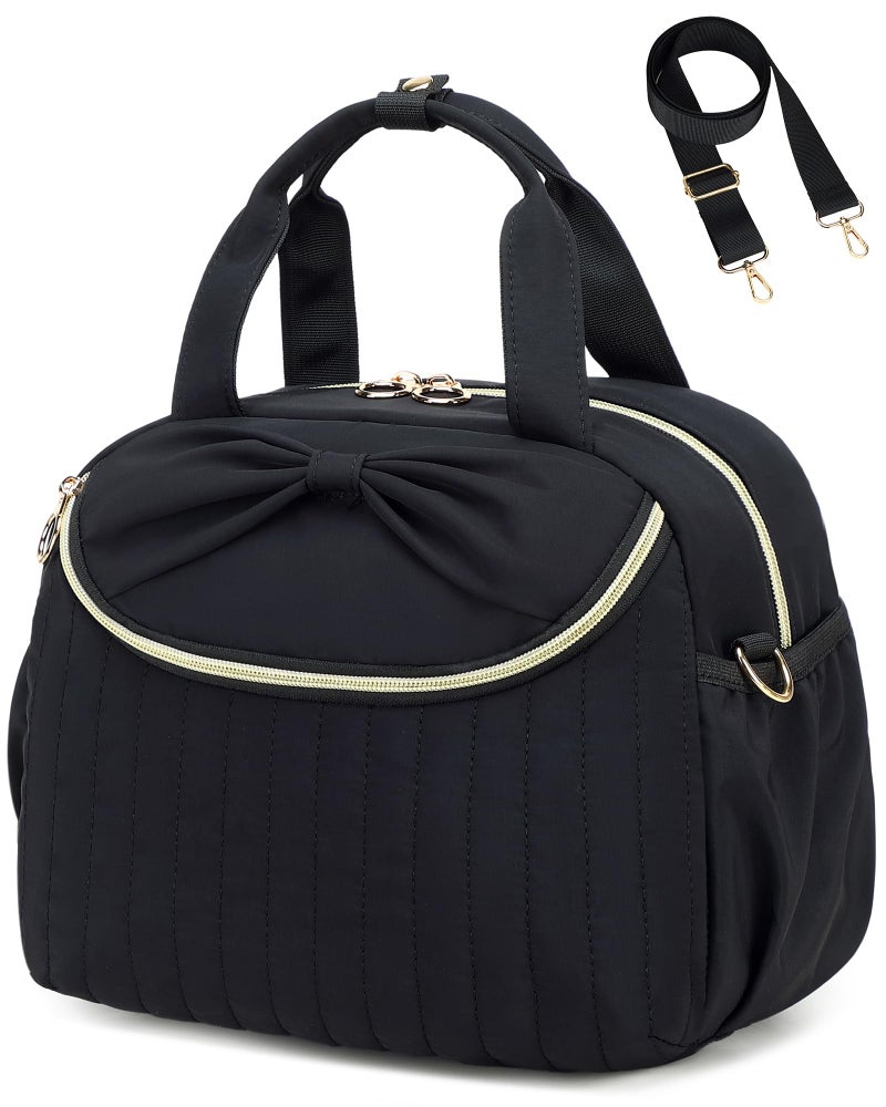 Bluboon Lunch Box for Womenï¼ŒLarge Insulated Lunch Bag with Shoulder Strapï¼ŒAdult Lunch Tote Teacher Nurse, Bow Lunch Cooler Gifts for Work Picnic Travel, Black (Black) - Image 1