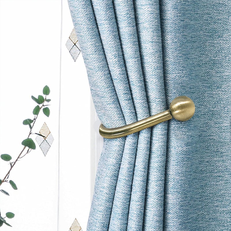 HEMOUR Curtain Holdback, 2 Pcs Wall Mounted Drapery Tiebacks with Screws, Heavy Duty Metal Decorative Window Drapery Holder Curtain Hook, Brass - Image 3