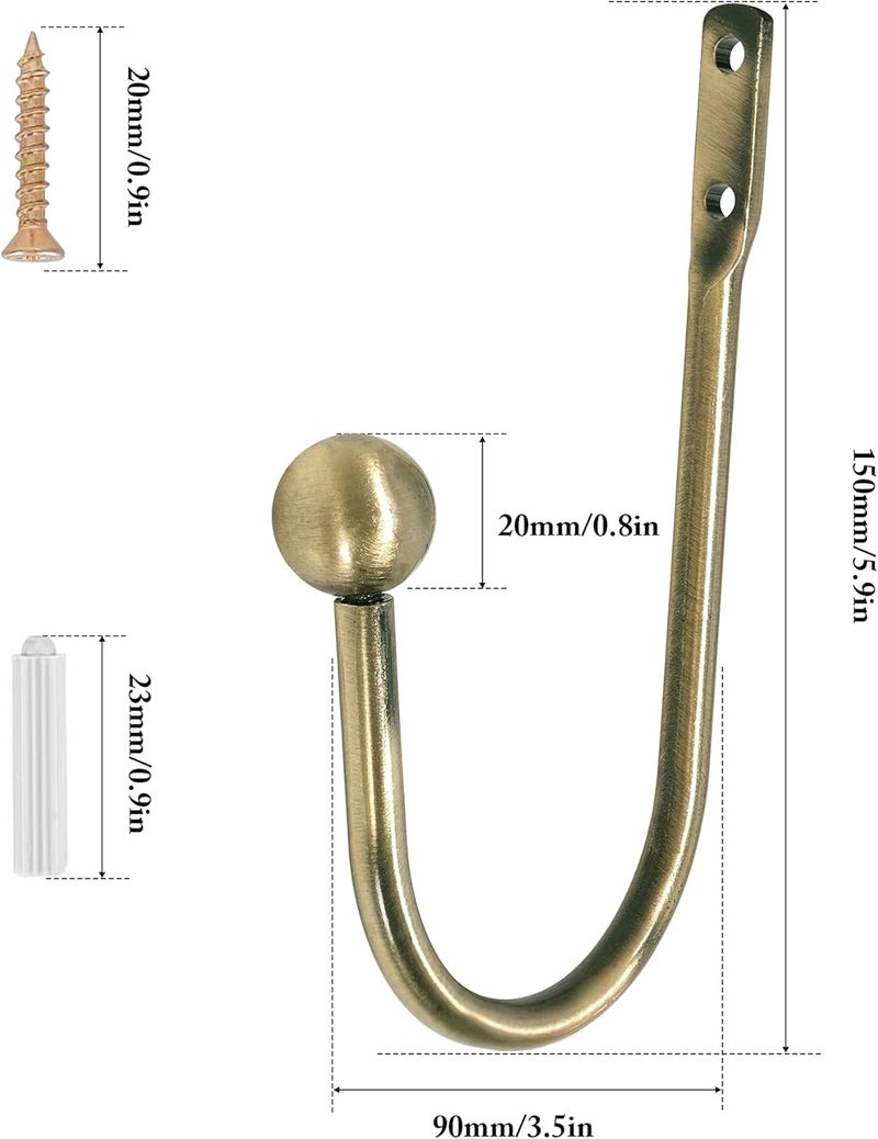HEMOUR Curtain Holdback, 2 Pcs Wall Mounted Drapery Tiebacks with Screws, Heavy Duty Metal Decorative Window Drapery Holder Curtain Hook, Brass - Image 5